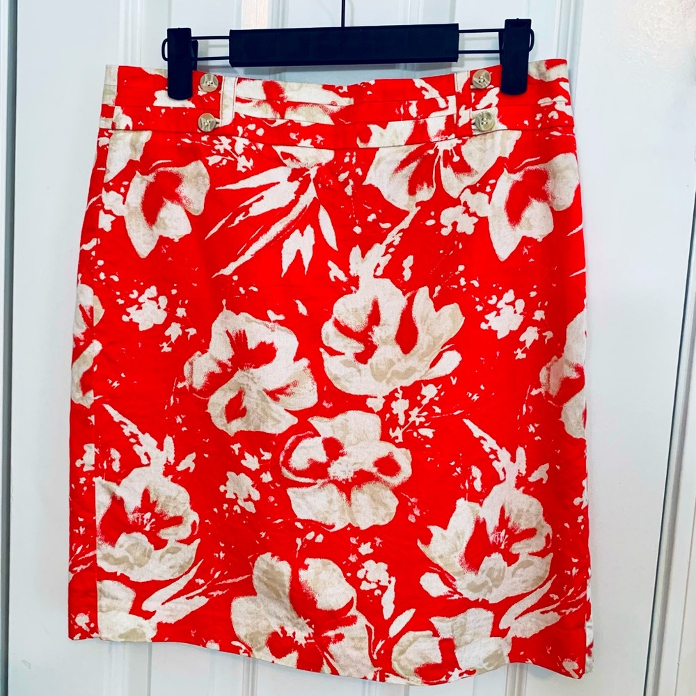 LOFT Coral-red floral pencil skirt